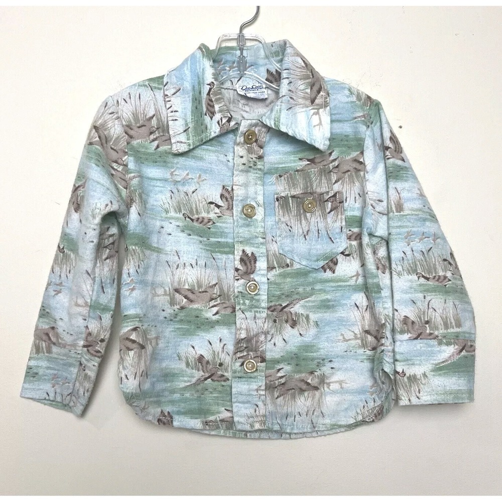 Vintage Doe Spun Flannel Duck Print Shirt Long Sleeve Ducks 1960s Toddler 4T